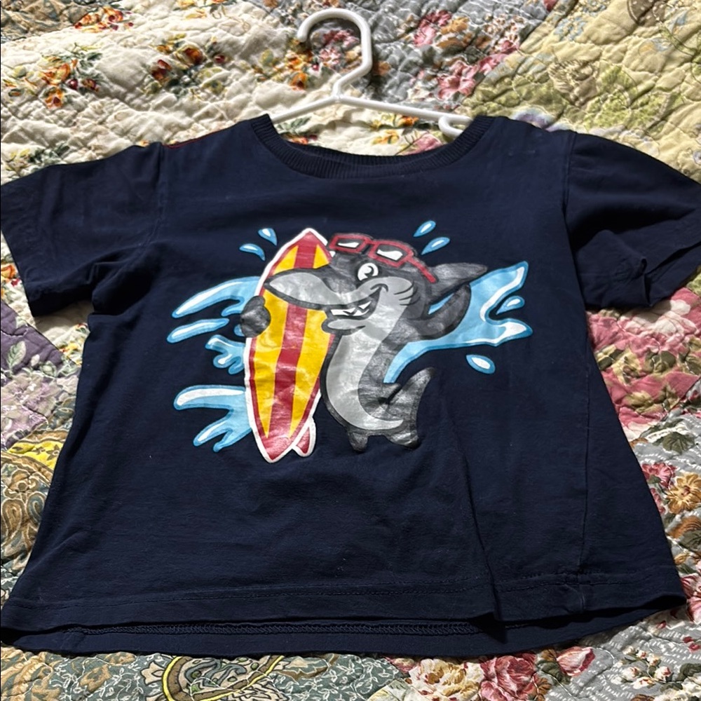 Blue Short Sleeve Tee with Surfing Cat Graphic
